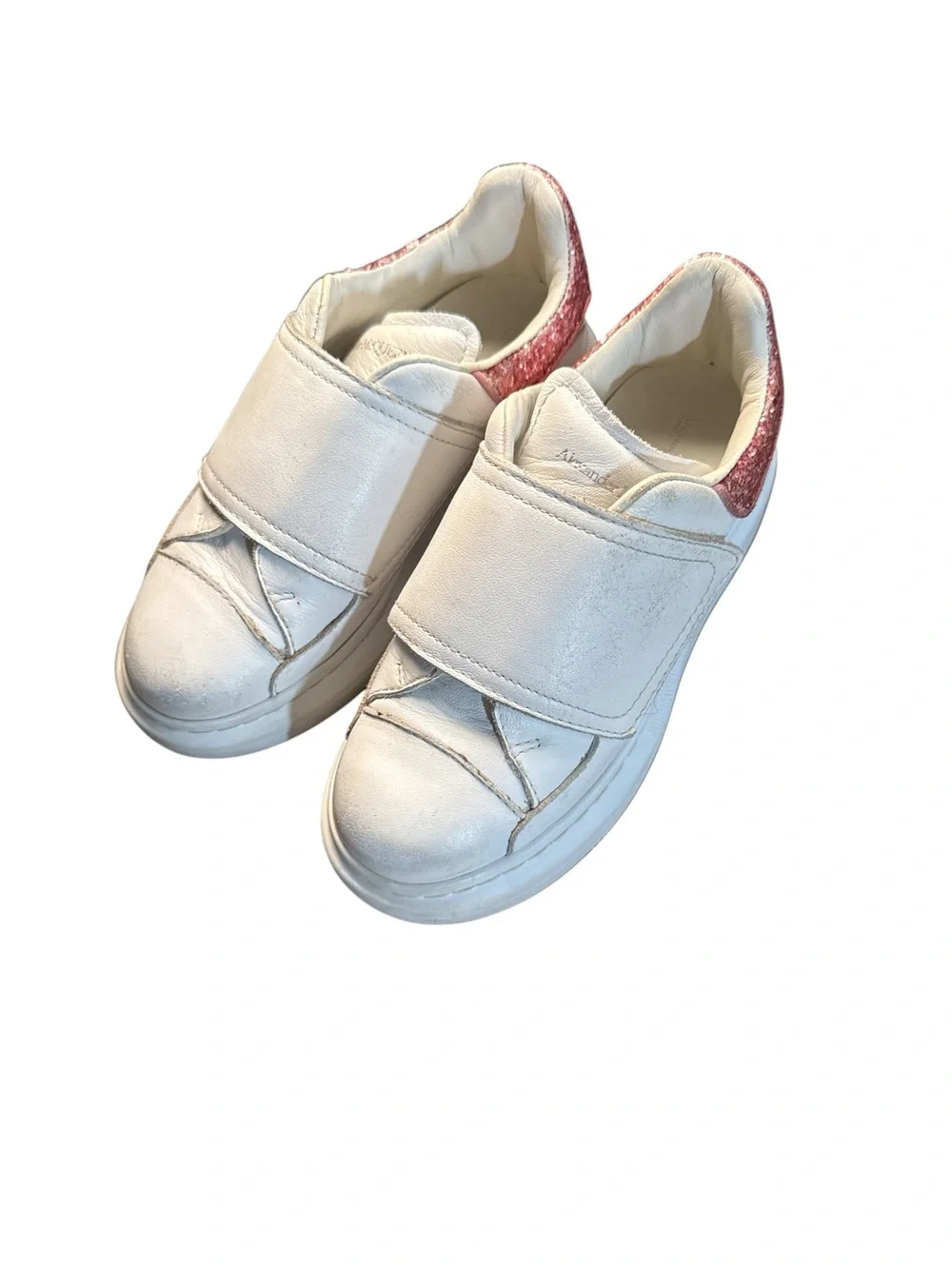 Alexander McQueen sz 29 Girl's Oversized pink Glitter Grip-strap Sneakers